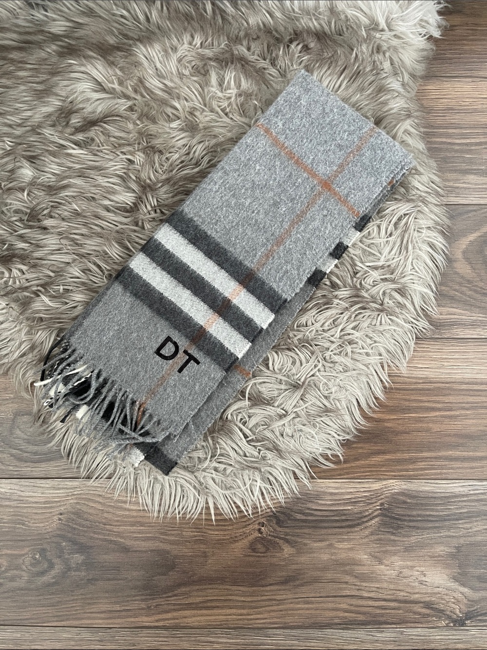 Burberry Grey and Black Check Cashmere Scarf